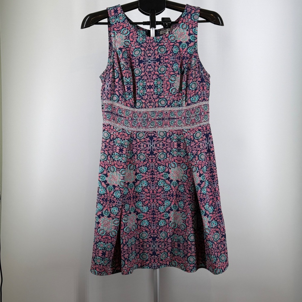 Charlotte Russe Floral Medallion Fit and Flare Dress Navy Pink Teal Large